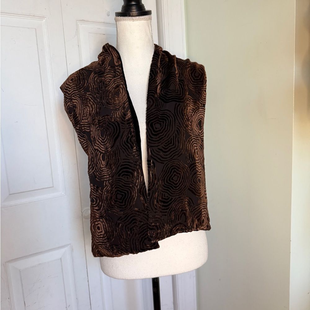 Y2K Evening Scarf with Rose Motif in Midnight Black and Chocolate Brown